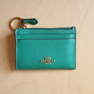Coach Mini ID Teal skinny wallet
